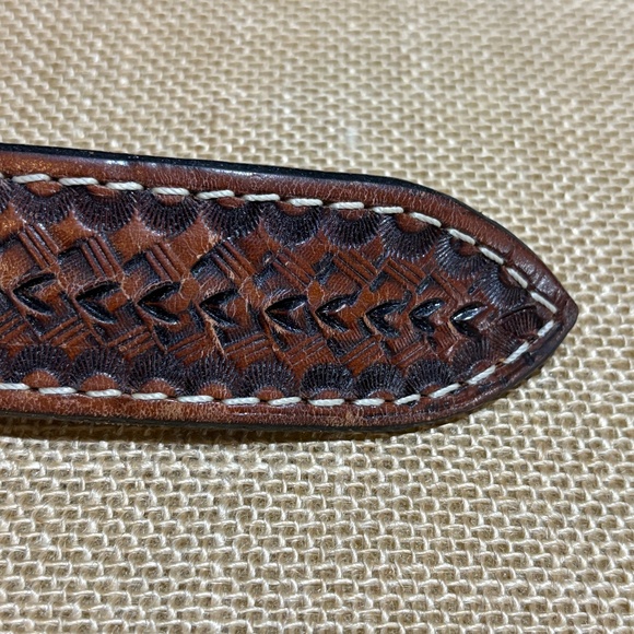 VTG Silver Plated? Western Belt Buckle on Brown Bonded leather Tooled Belt 34/36 - Picture 11 of 16
